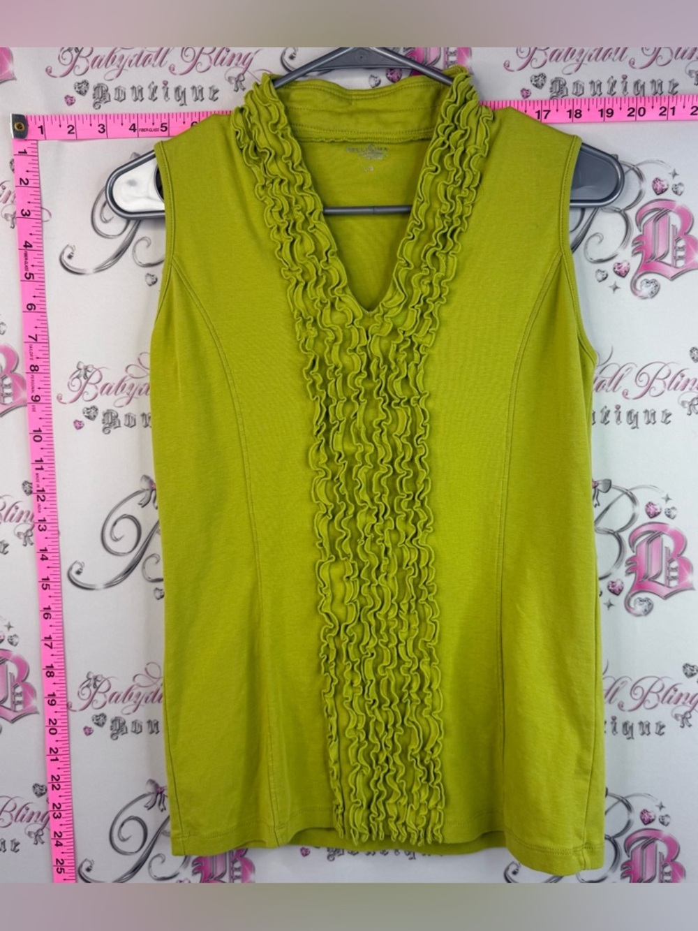 Bellissima tank top ruffles Sleeveless Ruffle V-Neck Tank Top in Lime